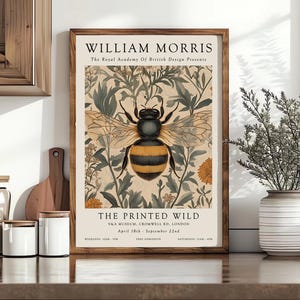 Bee William Morris Inspired Vintage Poster Print, Floral Botanical Wall Art, Cottagecore Style Home Decor, Bee Decor, Bee Print Poster