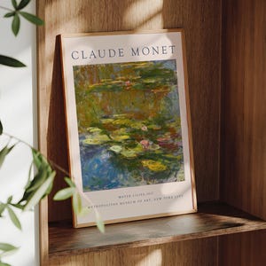 Lámina de Claude Monet, póster de Monet, decoración de pared de Monet, arte mural de Monet, pinturas de Monet, decoración de estilo rústico, estilo cottagecore, impresionismo, nenúfares.