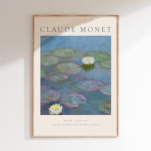 Lámina de Claude Monet, póster de Monet, decoración de pared de Monet, arte mural de Monet, pinturas de Monet, decoración de estilo rústico, estilo cottagecore, impresionismo, nenúfares.