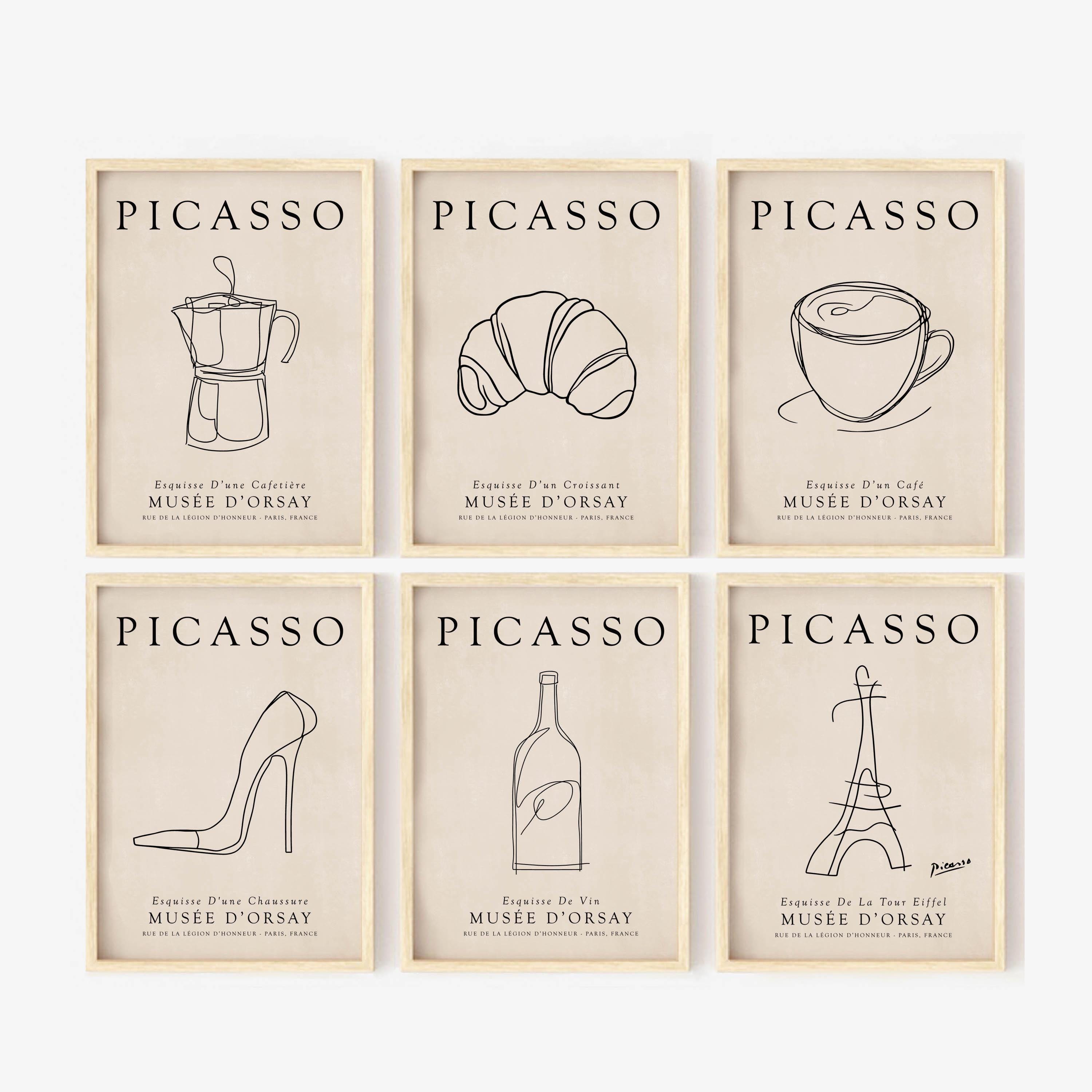 Picasso Line Art Poster: Croissant & Eiffel Tower, Minimalist
