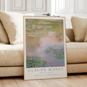 Lámina de Claude Monet, póster de Monet, decoración de pared de Monet, arte mural de Monet, pinturas de Monet, decoración de estilo rústico, estilo cottagecore, impresionismo, nenúfares.