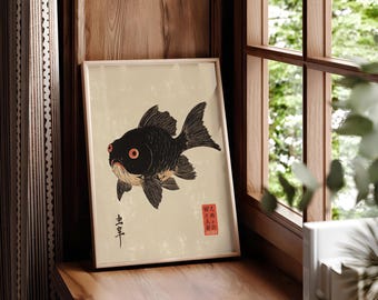 Japanska Koi-tryck, Matsumoto Hoji-inspirerade, Japanska bläcktryck, Matsumoto Hoji-tryck, Japansk väggkonst, Koi-tryck