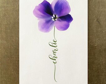 Geranium Custom Flower Name, Watercolour Flower Print, Unique Gift for Birthday, Nursery, Baby Shower, Wedding, Anniversary, Personalized