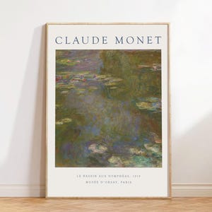 Lámina de Claude Monet, póster de Monet, decoración de pared de Monet, arte mural de Monet, pinturas de Monet, decoración de estilo rústico, estilo cottagecore, impresionismo, nenúfares.