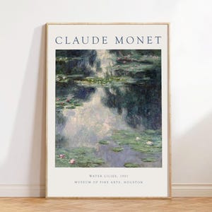 Lámina de Claude Monet, póster de Monet, decoración de pared de Monet, arte mural de Monet, pinturas de Monet, decoración de estilo rústico, estilo cottagecore, impresionismo, nenúfares.