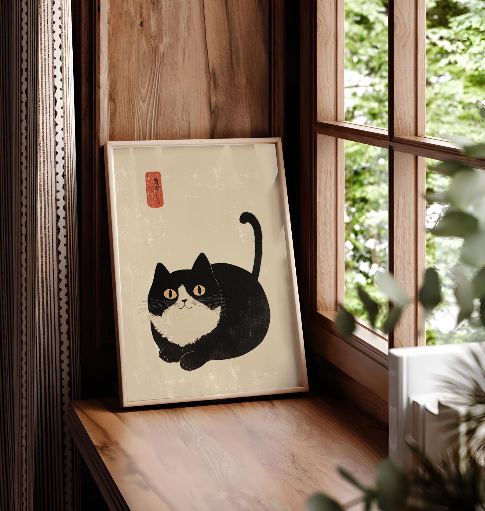 Set of 2 Japanese Cat Print, Matsumoto Hoji Print Set, Japanese Ink ...