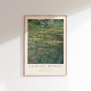 Lámina de Claude Monet, póster de Monet, decoración de pared de Monet, arte mural de Monet, pinturas de Monet, decoración de estilo rústico, estilo cottagecore, impresionismo, nenúfares.