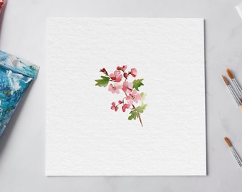 Hawthorn Watercolour Miniature Art Print, Minimalist Watercolor Flowers, Botanical Wall Art, Floral Print Hand Painted Wildflower