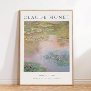 Lámina de Claude Monet, póster de Monet, decoración de pared de Monet, arte mural de Monet, pinturas de Monet, decoración de estilo rústico, estilo cottagecore, impresionismo, nenúfares.