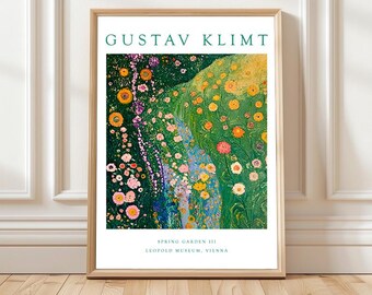 Trädgård Gustav Klimt inspirerad affischtryck, jugendmålning vägg, heminredning, galleriväggkonst, färgglad väggkonst trädgårdsaffisch