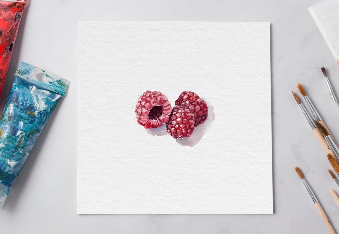 Raspberry Watercolour Miniature Art Print, Kitchen Wall Art, Kitchen ...