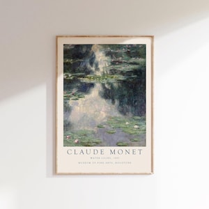 Lámina de Claude Monet, póster de Monet, decoración de pared de Monet, arte mural de Monet, pinturas de Monet, decoración de estilo rústico, estilo cottagecore, impresionismo, nenúfares.