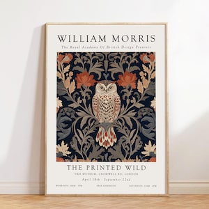 William Morris Inspired Vintage Poster Print, Floral Botanical Wall Art, Cottagecore Style Home Decor, Owl Decor, Owl Print Poster