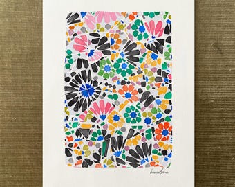 Gaudi Barcelona Tile Wall Art Print, Colourful Azulejos Watercolor, Spanish Ceramic Pattern, Mediterranean Home Decor, Parc Guell