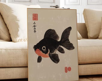 Japanska Koi-tryck, Matsumoto Hoji-inspirerade, Japanska bläcktryck, Matsumoto Hoji-tryck, Japansk väggkonst, Koi-tryck