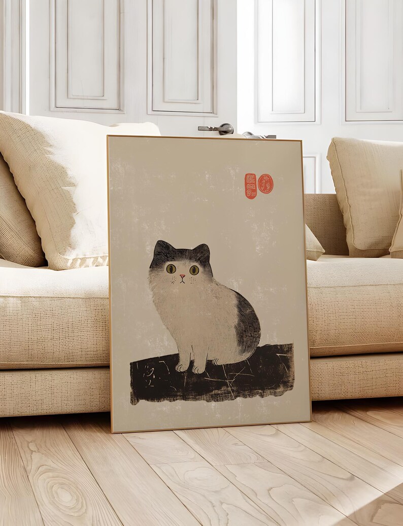 Set of 2 Japanese Cat Print, Matsumoto Hoji Print Set, Japanese Ink ...