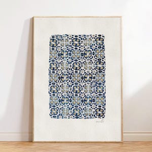 Seville Azulejos Watercolor Print, Andalusian Tile Wall Art, Spanish Pattern, Rustic Mediterranean Décor