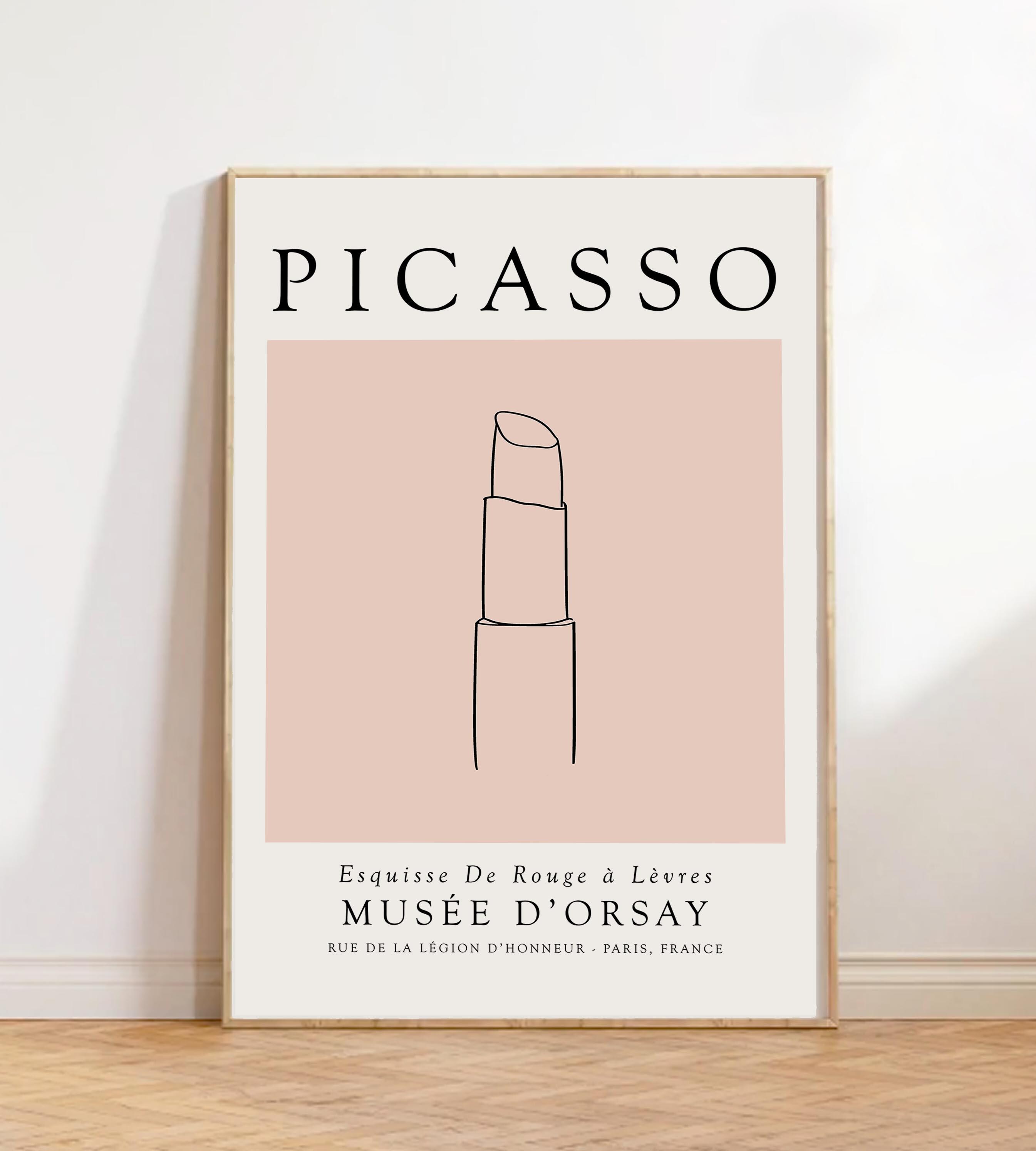 French Picasso Line Art Print: Minimalist Coffee & Croissant