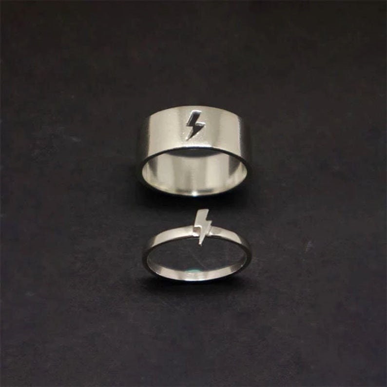 Silver Couple Rings Set Lightning Sun & Moon Couple's Rings For Women Matching Rings His And Her Ring Anniversary Ring Friendship Ring 