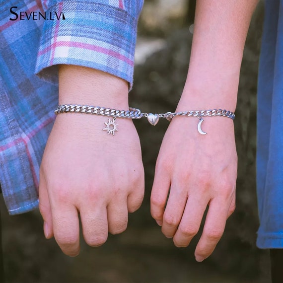 2pcs Couples Bracelet Sun & Moon Heart Magnetic Friendship 