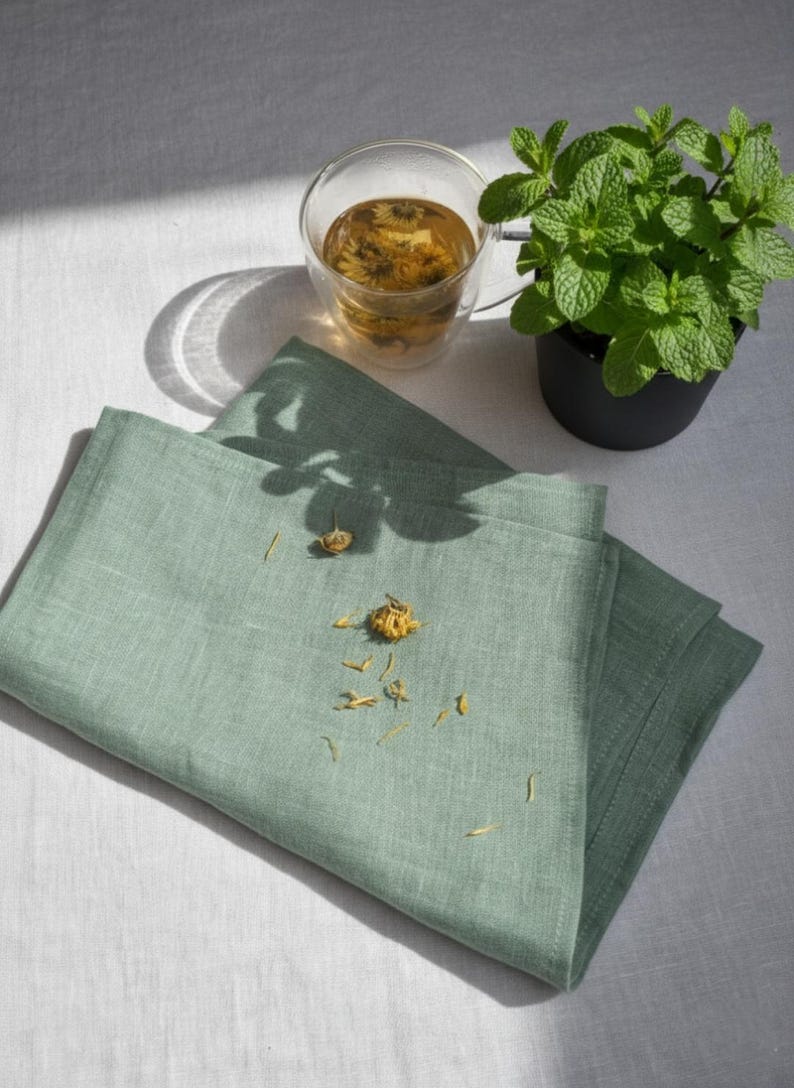 Linen tea towel. Washed linen kitchen towels. Hand towel. Natural dish towel. Guest towel Mint