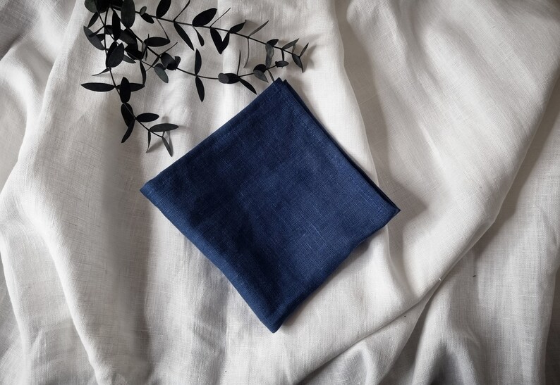 Natural linen handkerchief Soft linen pocket square Perfect gift Pocket Square Handkerchief Deep Blue