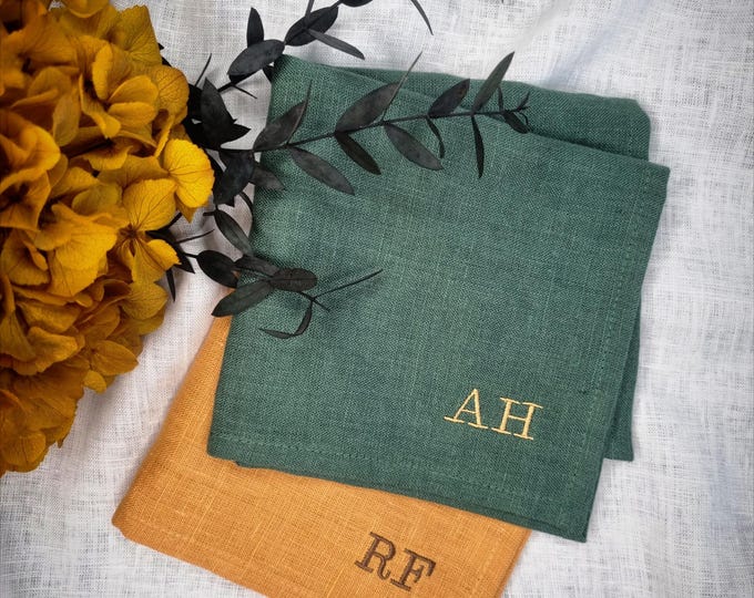 Embroidered Natural linen handkerchief | Soft linen pocket square | Perfect gift | Pocket Square | Handkerchief | Personalized Handkerchief