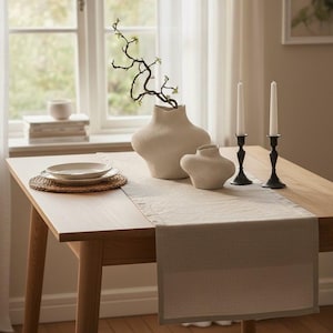 Camino de mesa de lino / Camino de mesa / Decoración de mesa / Camino de mesa para bodas / Camino de mesa de lino lavado imagen 10