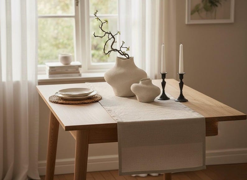 Camino de mesa de lino / Camino de mesa / Decoración de mesa / Camino de mesa para bodas / Camino de mesa de lino lavado imagen 10