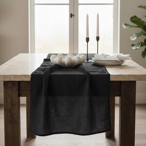 Camino de mesa de lino / Camino de mesa / Decoración de mesa / Camino de mesa para bodas / Camino de mesa de lino lavado Black