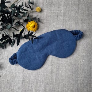 Antifaz para dormir de lino puro / Antifaz para dormir con relleno de fibra de bambú 100 % natural / Antifaz para dormir de viaje / Antifaz para dormir ecológico / Regalo Deep blue