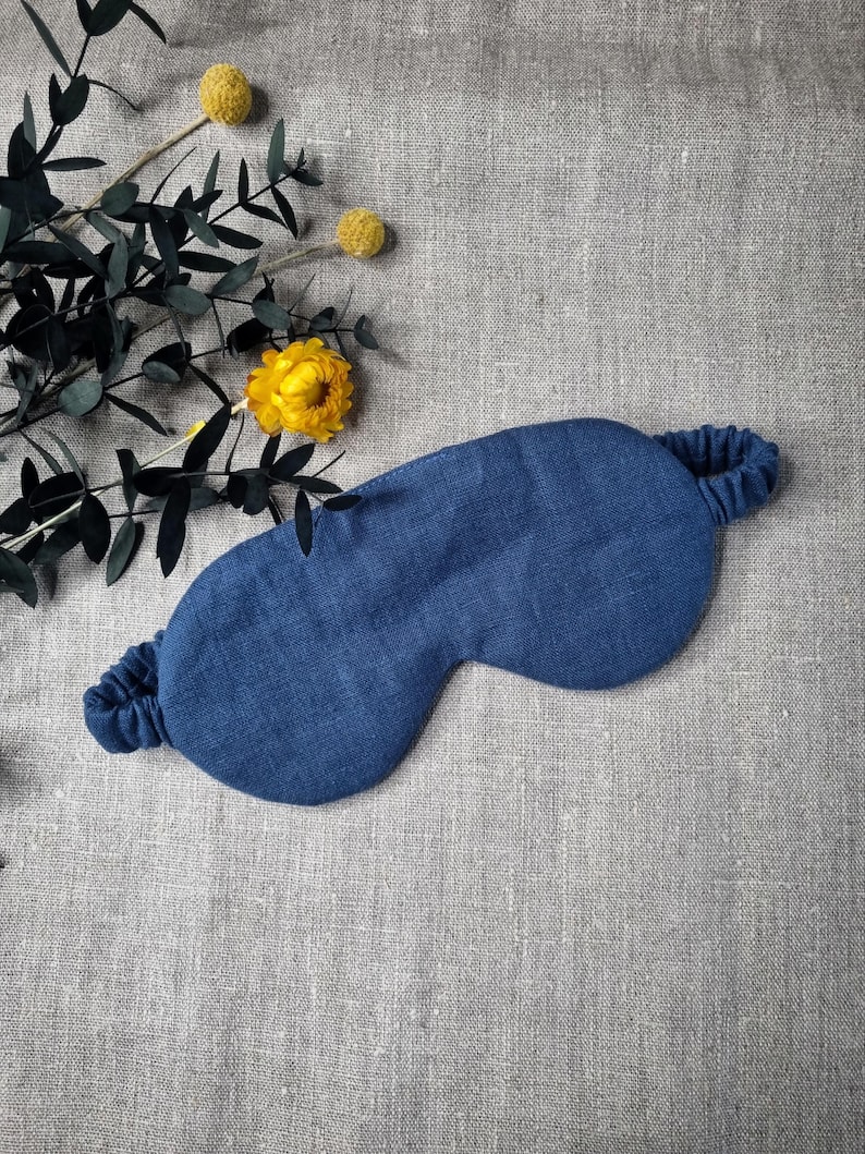 Antifaz para dormir de lino puro / Antifaz para dormir con relleno de fibra de bambú 100 % natural / Antifaz para dormir de viaje / Antifaz para dormir ecológico / Regalo Deep blue