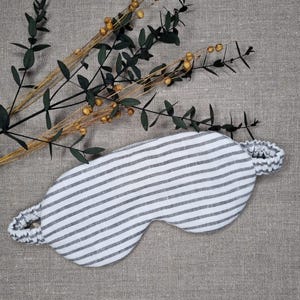 Antifaz para dormir de lino puro / Antifaz para dormir con relleno de fibra de bambú 100 % natural / Antifaz para dormir de viaje / Antifaz para dormir ecológico / Regalo Grey Stripe