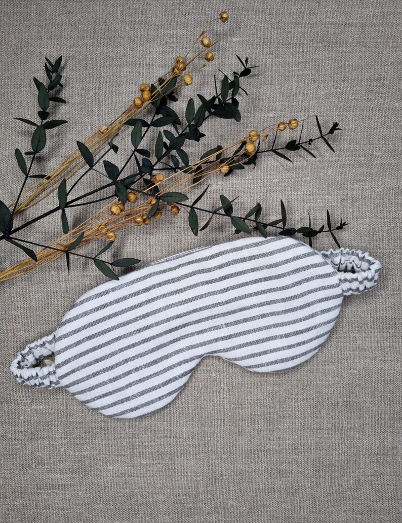 Antifaz para dormir de lino puro / Antifaz para dormir con relleno de fibra de bambú 100 % natural / Antifaz para dormir de viaje / Antifaz para dormir ecológico / Regalo Grey Stripe