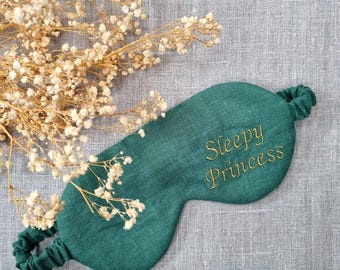 Embroidery Pure Linen Sleep Mask | 100 % Natural Bamboo Padding Sleeping Mask | Personalised Travel Sleep Mask | Eco-friendly Eye Sleep Mask