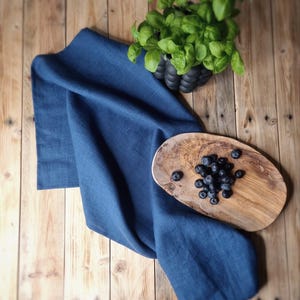 Linen tea towel. Washed linen kitchen towels. Hand towel. Natural dish towel. Guest towel Deep Blue