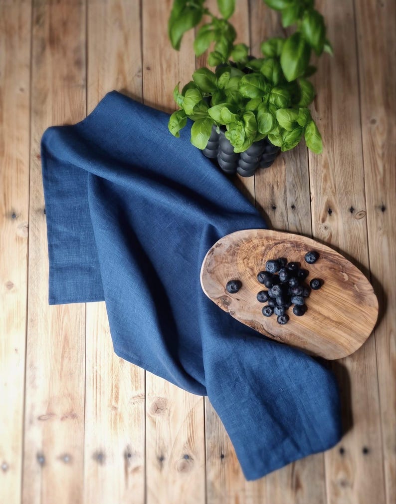 Linen tea towel. Washed linen kitchen towels. Hand towel. Natural dish towel. Guest towel Deep Blue