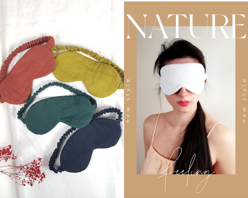 Puede incluir: Cuatro m&aacute;scaras para dormir de diferentes colores: rojo, amarillo, verde y azul. Las m&aacute;scaras est&aacute;n hechas de tela suave y tienen cintas el&aacute;sticas. La palabra "NATURE" est&aacute; escrita en blanco sobre un fondo marr&oacute;n. Las palabras "new style" est&aacute;n escritas verticalmente en los lados izquierdo y derecho del fondo.