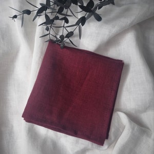 Natural linen handkerchief Soft linen pocket square Perfect gift Pocket Square Handkerchief Red Wine