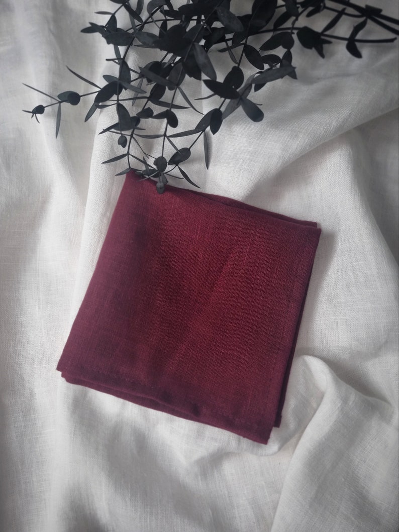 Natural linen handkerchief Soft linen pocket square Perfect gift Pocket Square Handkerchief Red Wine