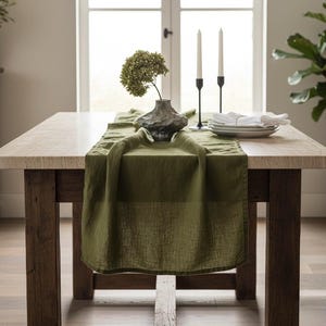 Camino de mesa de lino / Camino de mesa / Decoración de mesa / Camino de mesa para bodas / Camino de mesa de lino lavado imagen 8