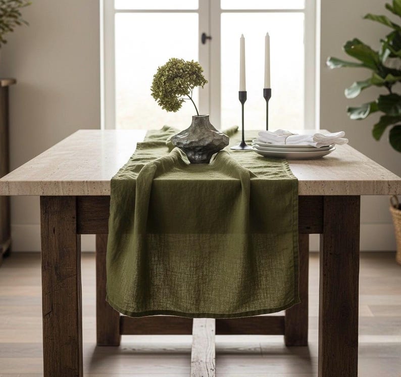 Camino de mesa de lino / Camino de mesa / Decoración de mesa / Camino de mesa para bodas / Camino de mesa de lino lavado imagen 8