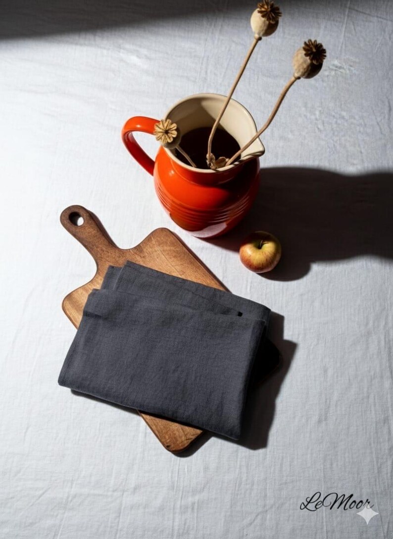 Linen tea towel. Washed linen kitchen towels. Hand towel. Natural dish towel. Guest towel Dark Grey