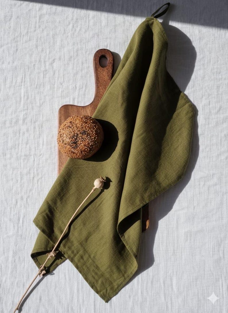 Linen tea towel. Washed linen kitchen towels. Hand towel. Natural dish towel. Guest towel Olive