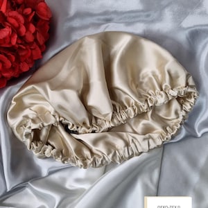 100% Mulberry Silk Sleep Bonnet | Luxury Silk Binnet | Silk Hair Turban | Silk Cap | Damage Free Hair | Double Layer With Adjustable Elastic