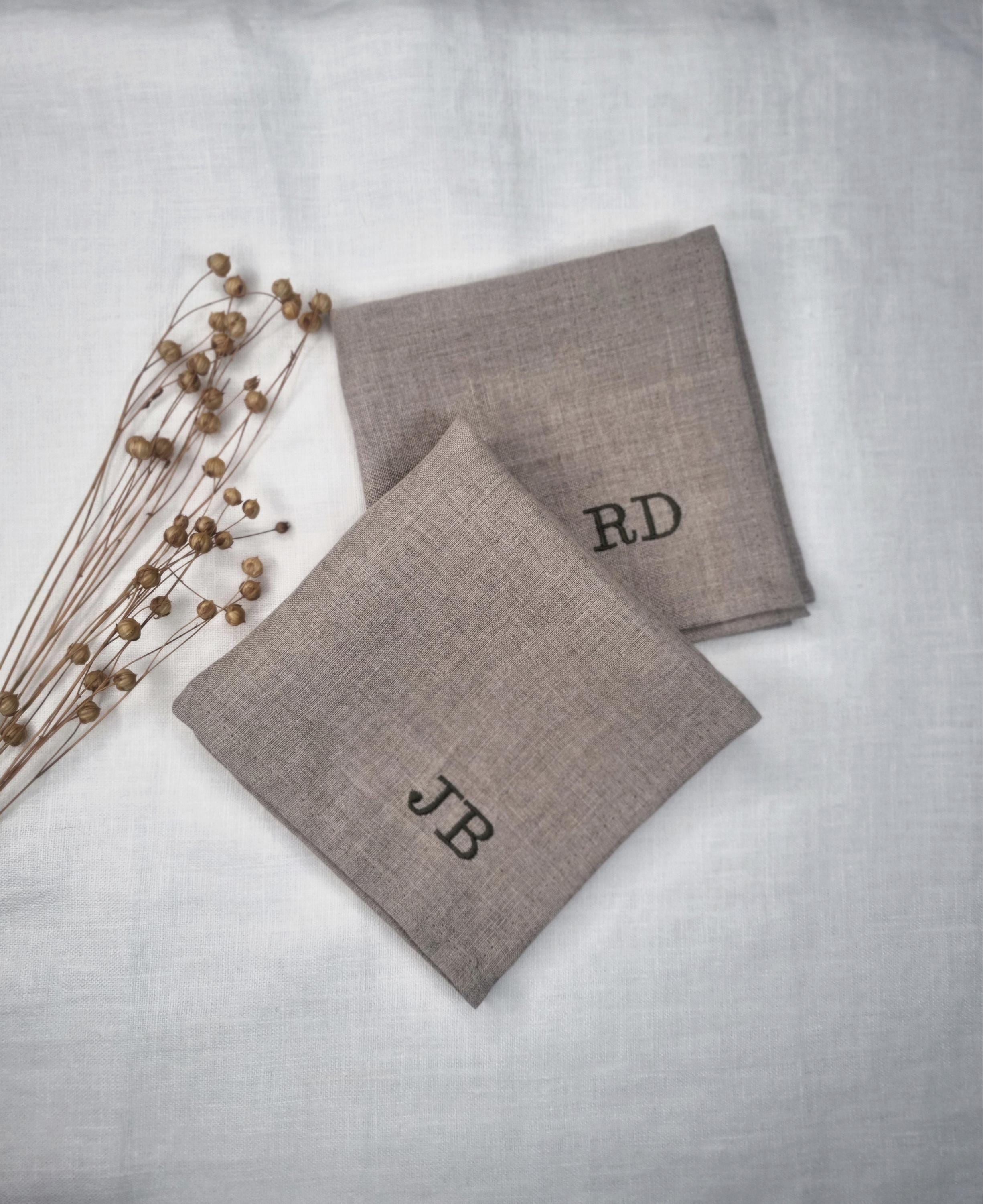 Embroidered Natural linen handkerchief Soft linen pocket square Perfect gift Pocket Square Handkerchief Personalized Handkerchief