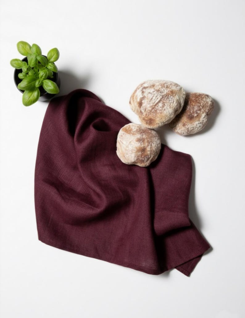 Linen tea towel. Washed linen kitchen towels. Hand towel. Natural dish towel. Guest towel Red Wine