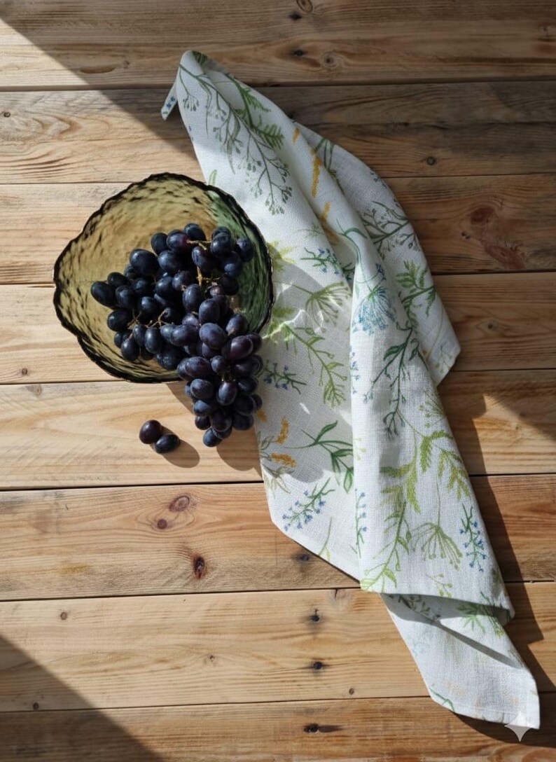 Linen tea towel. Washed linen kitchen towels. Hand towel. Natural dish towel. Guest towel Botanical garden