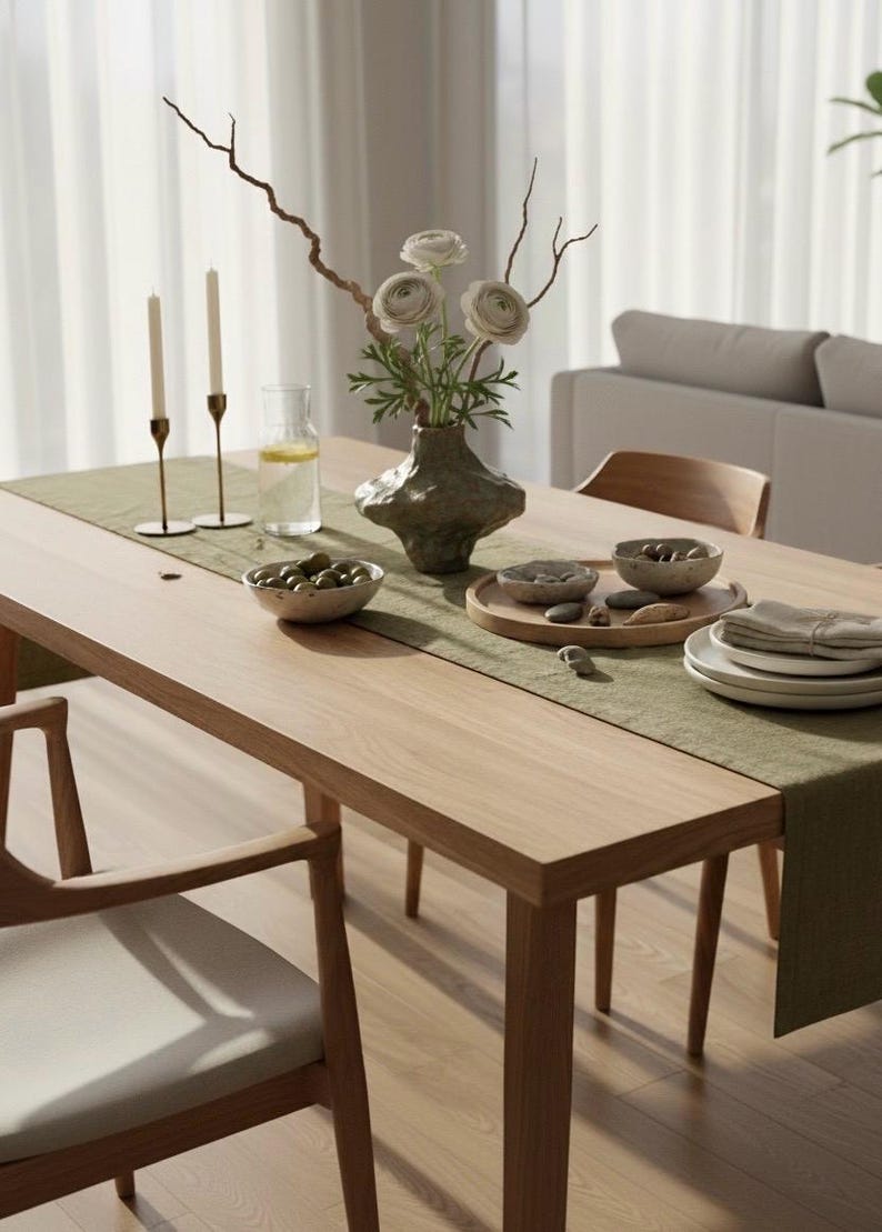 Camino de mesa de lino / Camino de mesa / Decoración de mesa / Camino de mesa para bodas / Camino de mesa de lino lavado Grass