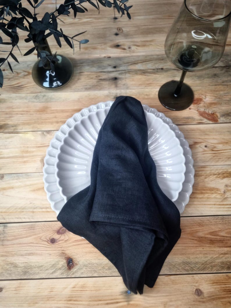 Linen napkins | Washed soft linen table napkin | Stonewashed linen napkin | Wedding napkins | Table linen Black